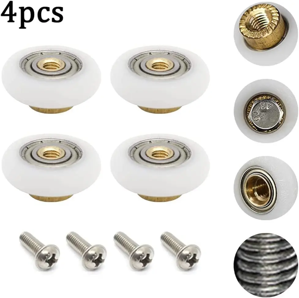 Linwnil Set of 4 Dia 19mm Stainless Steel Shower Door Wheels Rollers Runners, White, 19mm x 5mm | Suitable for Shower Enclosures & Steam Cabins - view 4