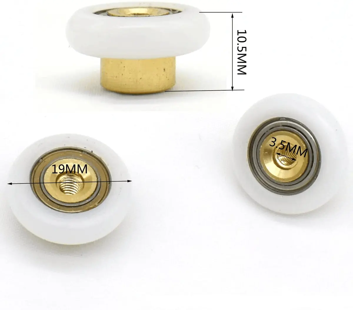 Linwnil Set of 4 Dia 19mm Stainless Steel Shower Door Wheels Rollers Runners, White, 19mm x 5mm | Suitable for Shower Enclosures & Steam Cabins - view 5