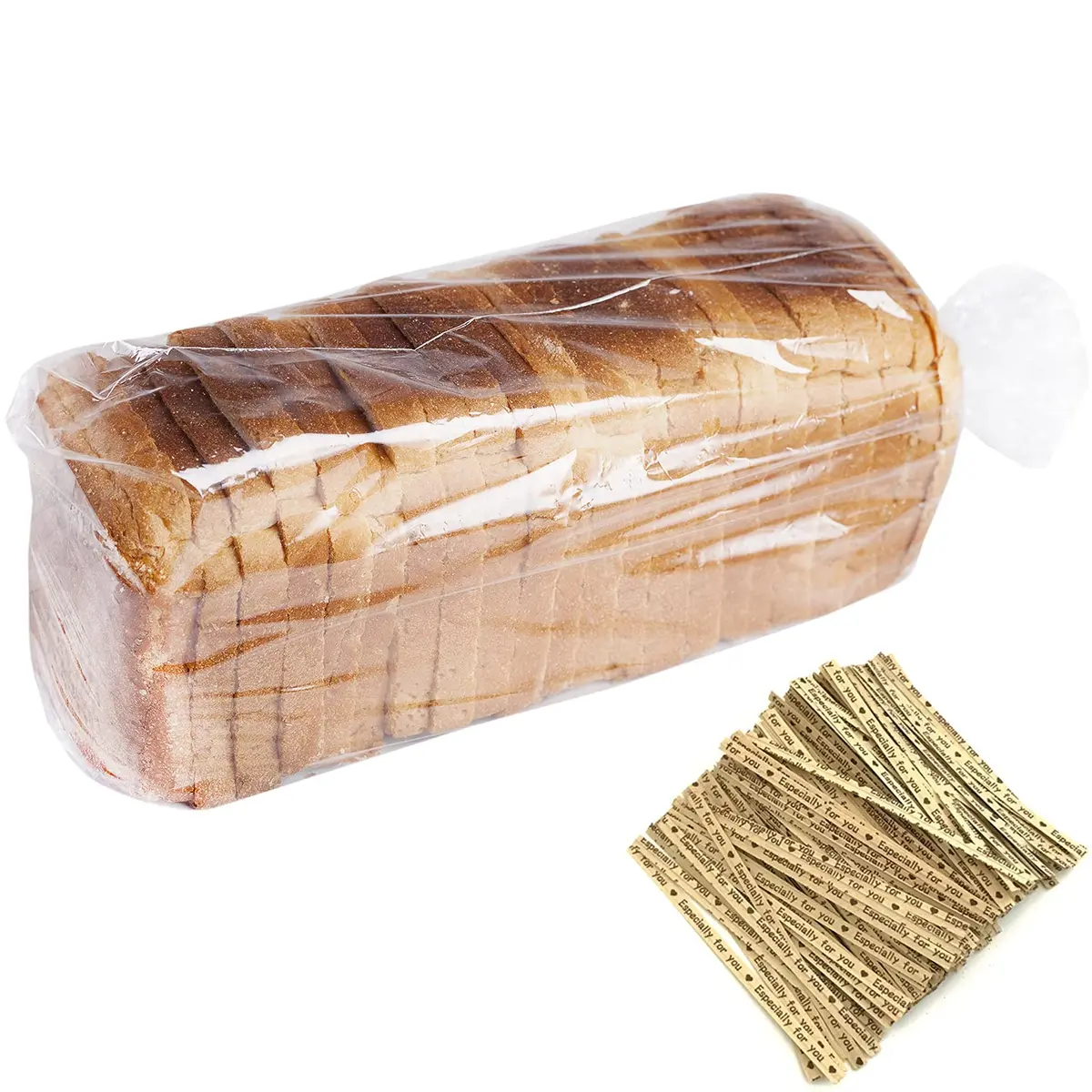 Morepack Plastic Bread Bags with Twist Ties 18x4x8 Inch (100 Pcs, Clear) | Gusseted for Large Loaves - main product image