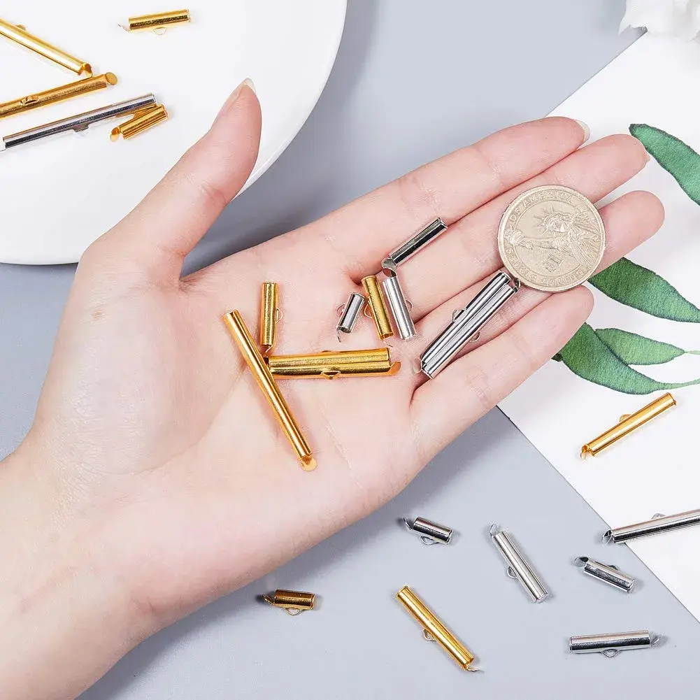 PH PandaHall 240pcs Slide On End Clasp Tubes Slider End Caps | 7 Sizes Platinum Golden - view 7