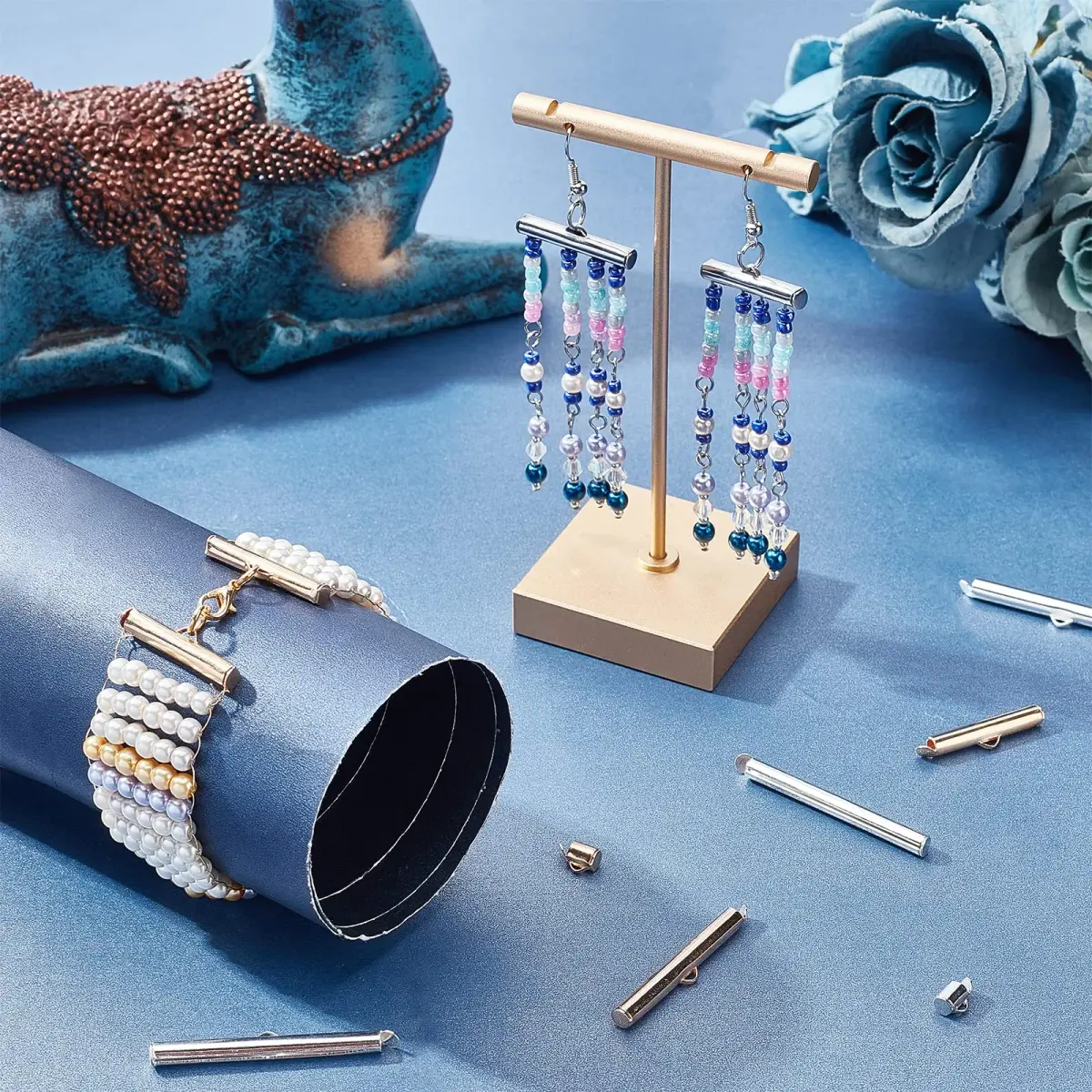 PH PandaHall 240pcs Slide On End Clasp Tubes Slider End Caps | 7 Sizes Platinum Golden - view 2