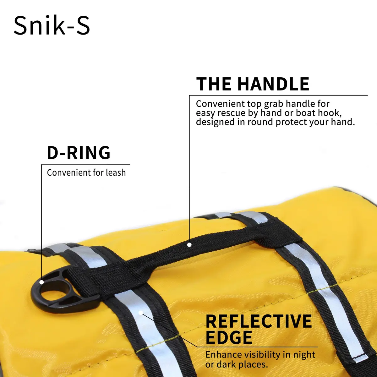 SNIK-S Dog Life Jacket for Swimming Safety with Reflective Stripes, Large Yellow, 13.8" Body Length (35 cm), 19.7-29.5" Chest Girth (50-75 cm) - view 3