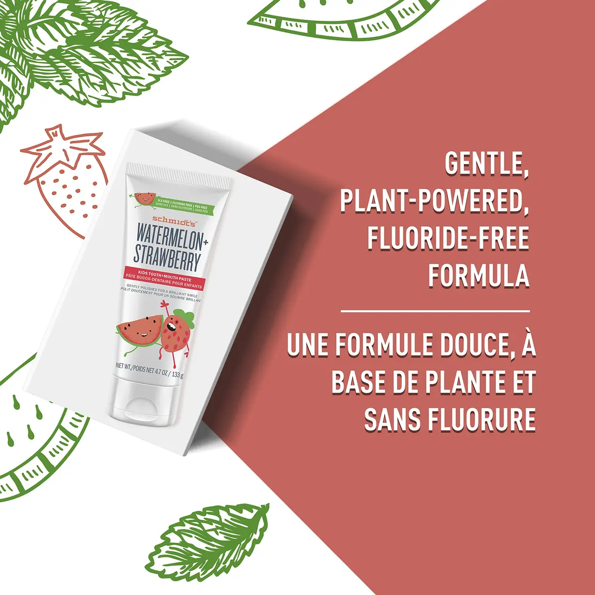 Schmidt's Children's Toothpaste Watermelon + Strawberry 4.7 oz | Fluoride-Free, Plant-Based, Vegan - view 2