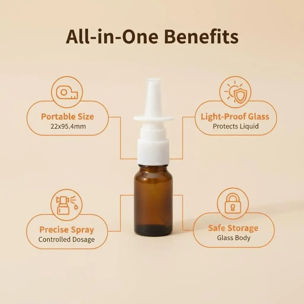 Happyupcity Refillable Glass Spray Bottle 10ml | Portable Brown Nasal & Cosmetic Container - view 3