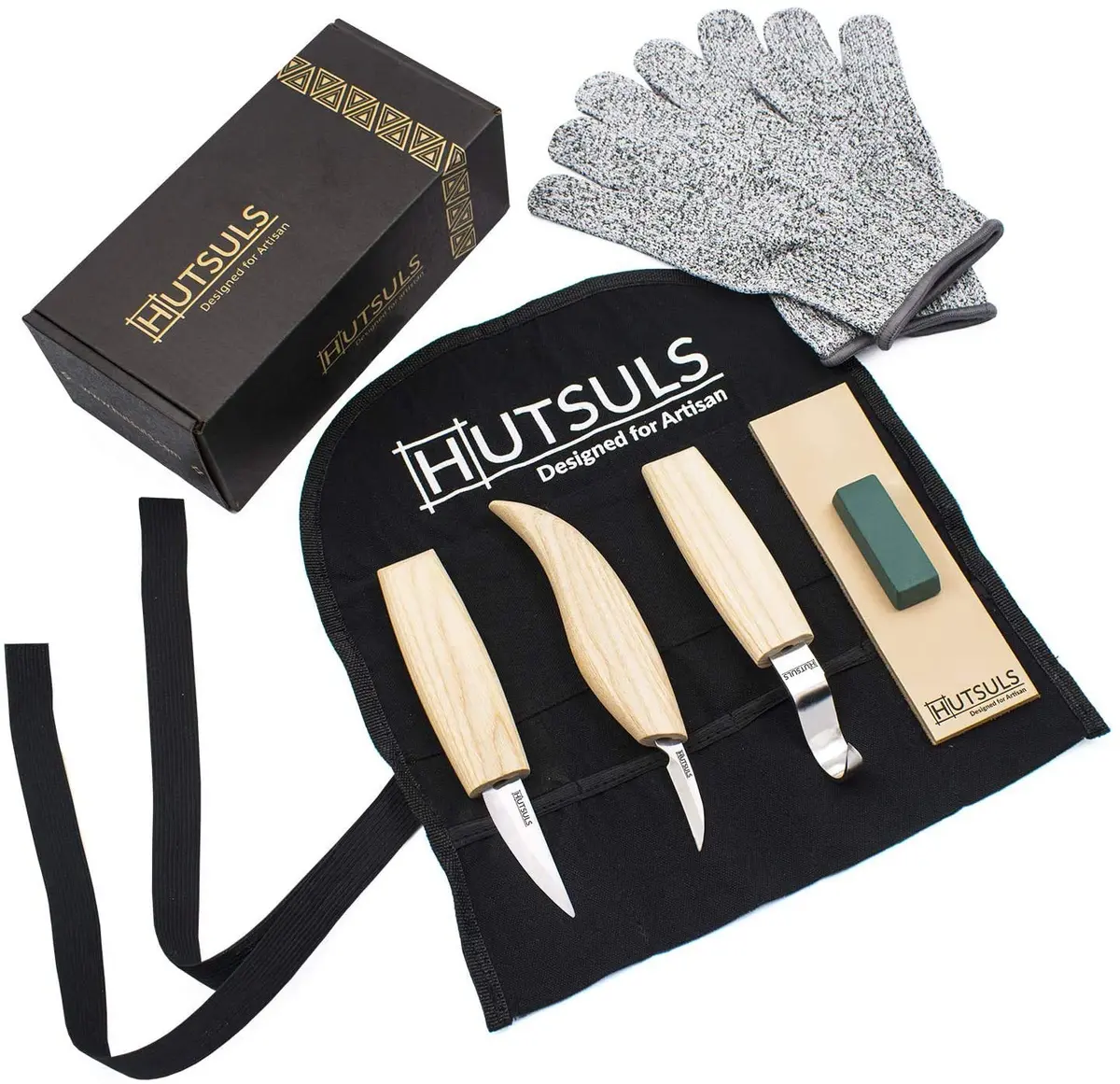 Hutsuls Wood Whittling Kit for Beginners - 8-Piece Carbon Steel Knife Set with Ashwood Handles, 20.07cm (7.9in) | USA-Sourced Craft Tools - main product image