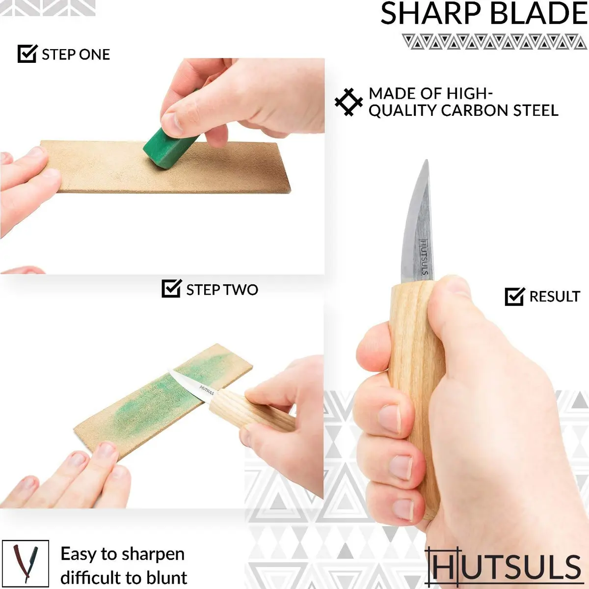 Hutsuls Wood Whittling Kit for Beginners - 8-Piece Carbon Steel Knife Set with Ashwood Handles, 20.07cm (7.9in) | USA-Sourced Craft Tools - view 3