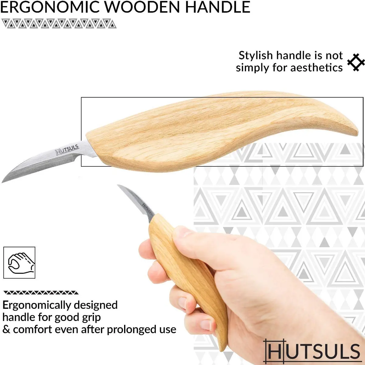 Hutsuls Wood Whittling Kit for Beginners - 8-Piece Carbon Steel Knife Set with Ashwood Handles, 20.07cm (7.9in) | USA-Sourced Craft Tools - view 4