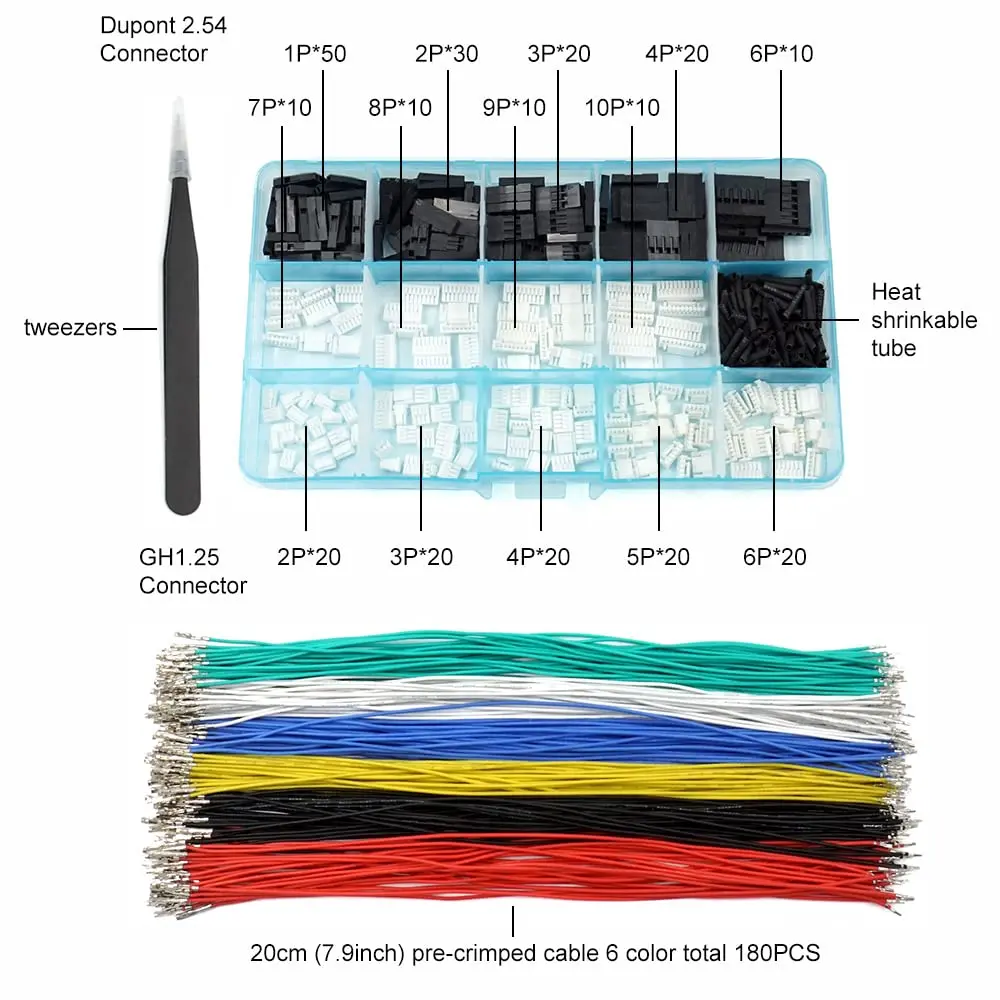 elechawk GH1.25 to Dupont 2.54 Pre-Crimped Cables and Connectors Kit 180pcs | Electronics Cable Connectors - view 2