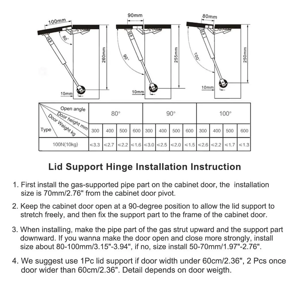 Hxchen Hydraulic Support Cabinet Hinges 235mm (9.25") 30N Soft Close Lid Supports | Pack of 4 Satin Nickel Silver - view 4