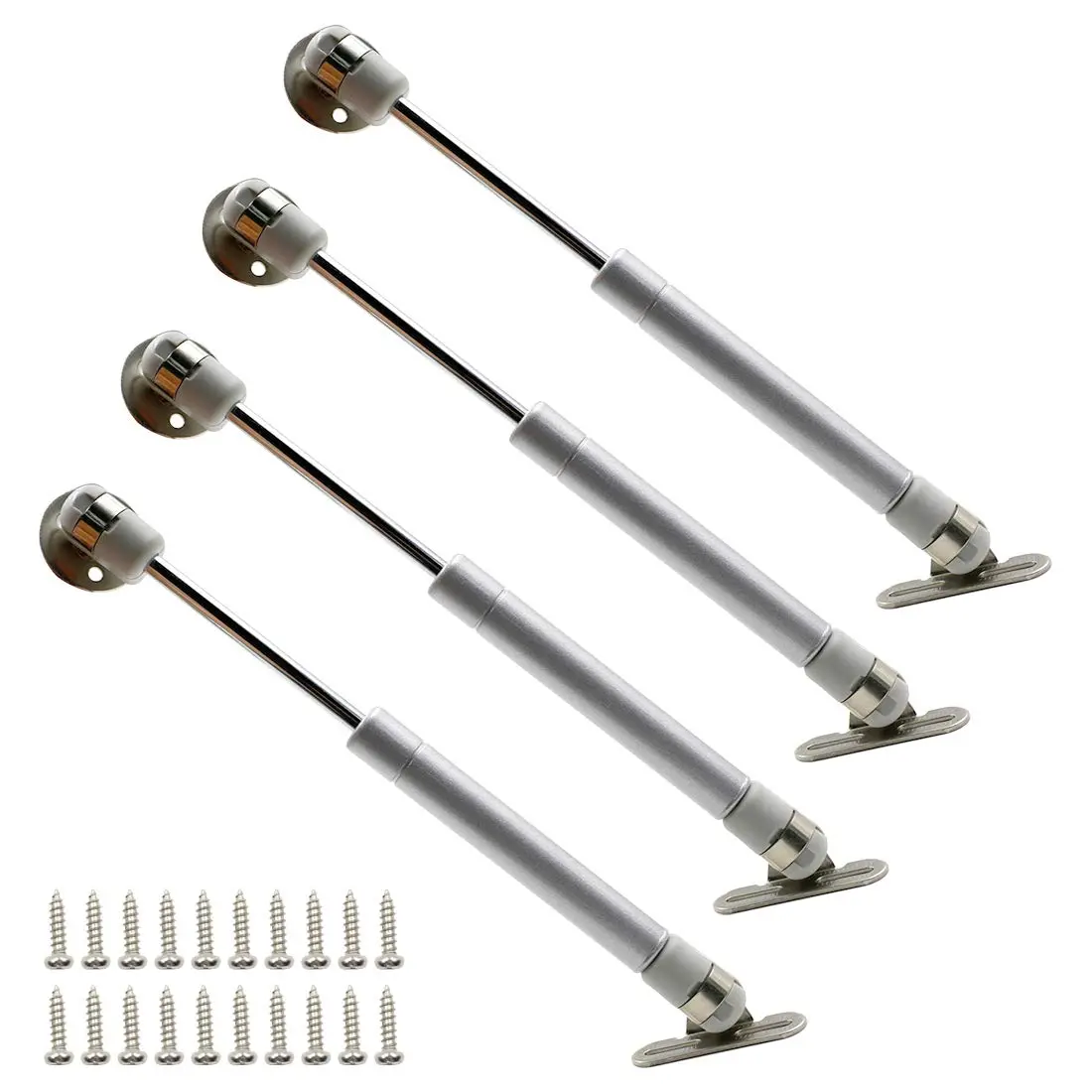 Hxchen Hydraulic Support Cabinet Hinges 235mm (9.25") 30N Soft Close Lid Supports | Pack of 4 Satin Nickel Silver - main product image