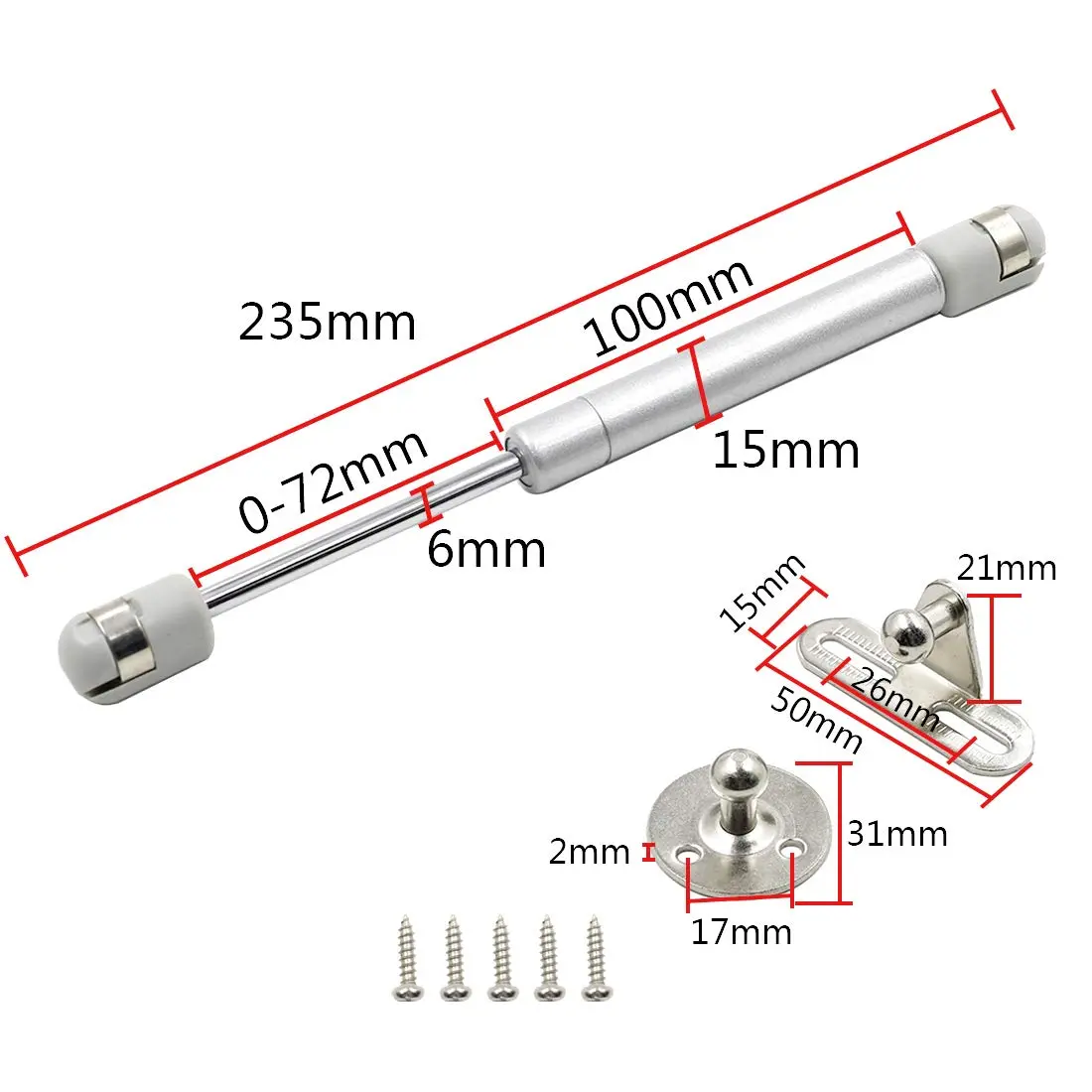 Hxchen Hydraulic Support Cabinet Hinges 235mm (9.25") 30N Soft Close Lid Supports | Pack of 4 Satin Nickel Silver - view 3