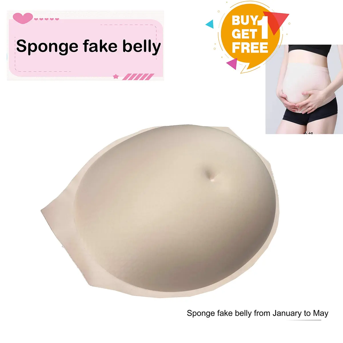 BIMEI Fake Pregnant Belly Pad 1-5 Months (Beige) | Lightweight Sponge for Realistic Bump - view 2