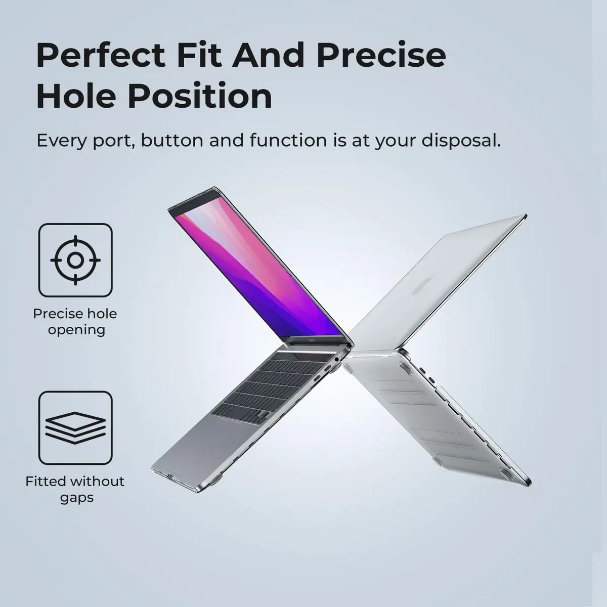 EooCoo Crystal Clear Hard Case for MacBook Pro 13-inch M2/M1 (2016-2024) | Snap-On Protection with Keyboard Cover & Screen Protector - view 4