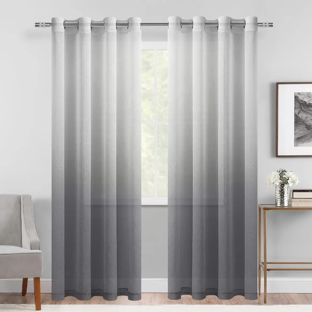 DWCN Grey Ombre Sheer Curtains 84 Inches Long | Elegant Light Diffusion for Living Room - main product image