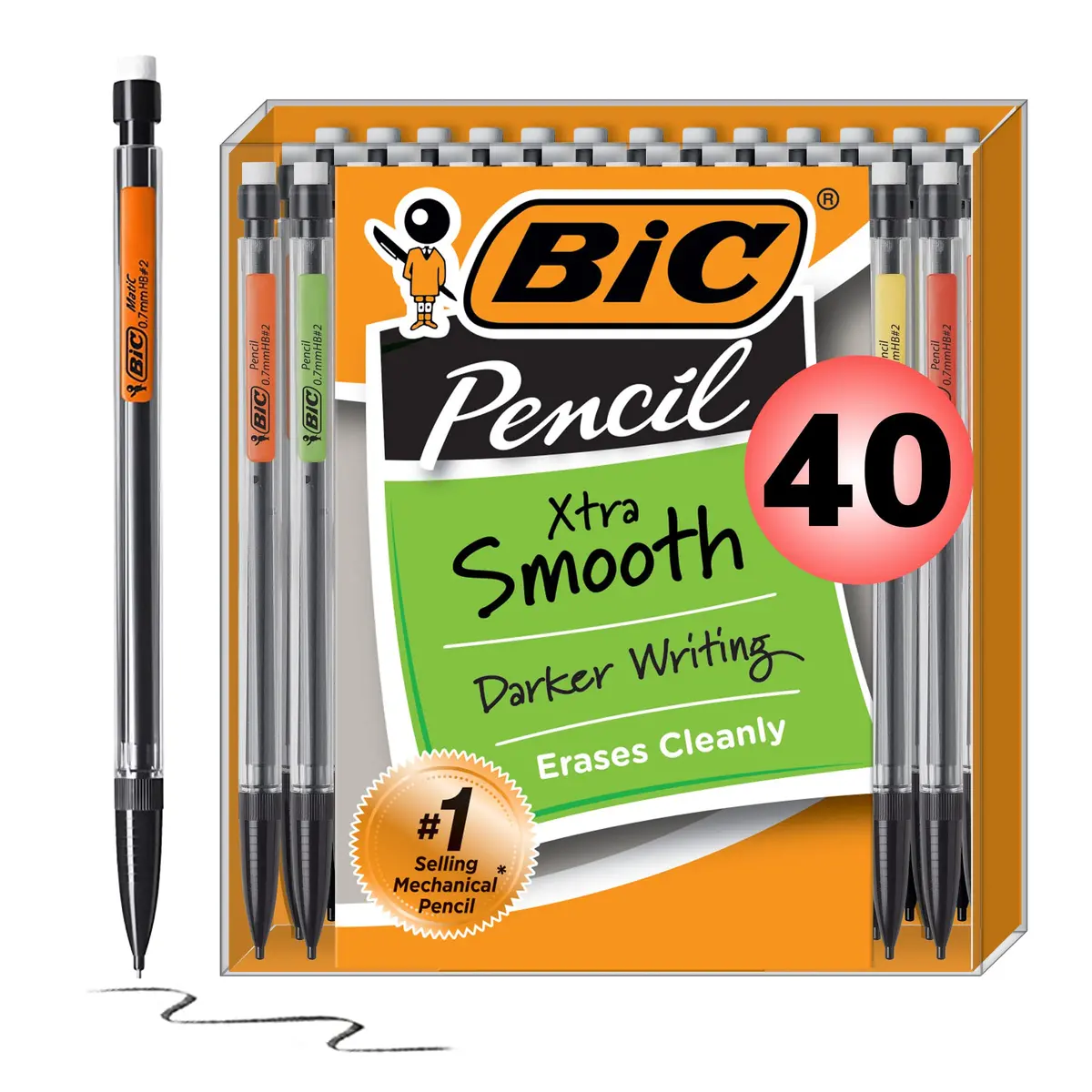 BIC Xtra-Smooth Mechanical Pencil, Medium Point (0.7 mm), 40-Count | Smudge-Free, Erases Cleanly, Office & School Use - main product image