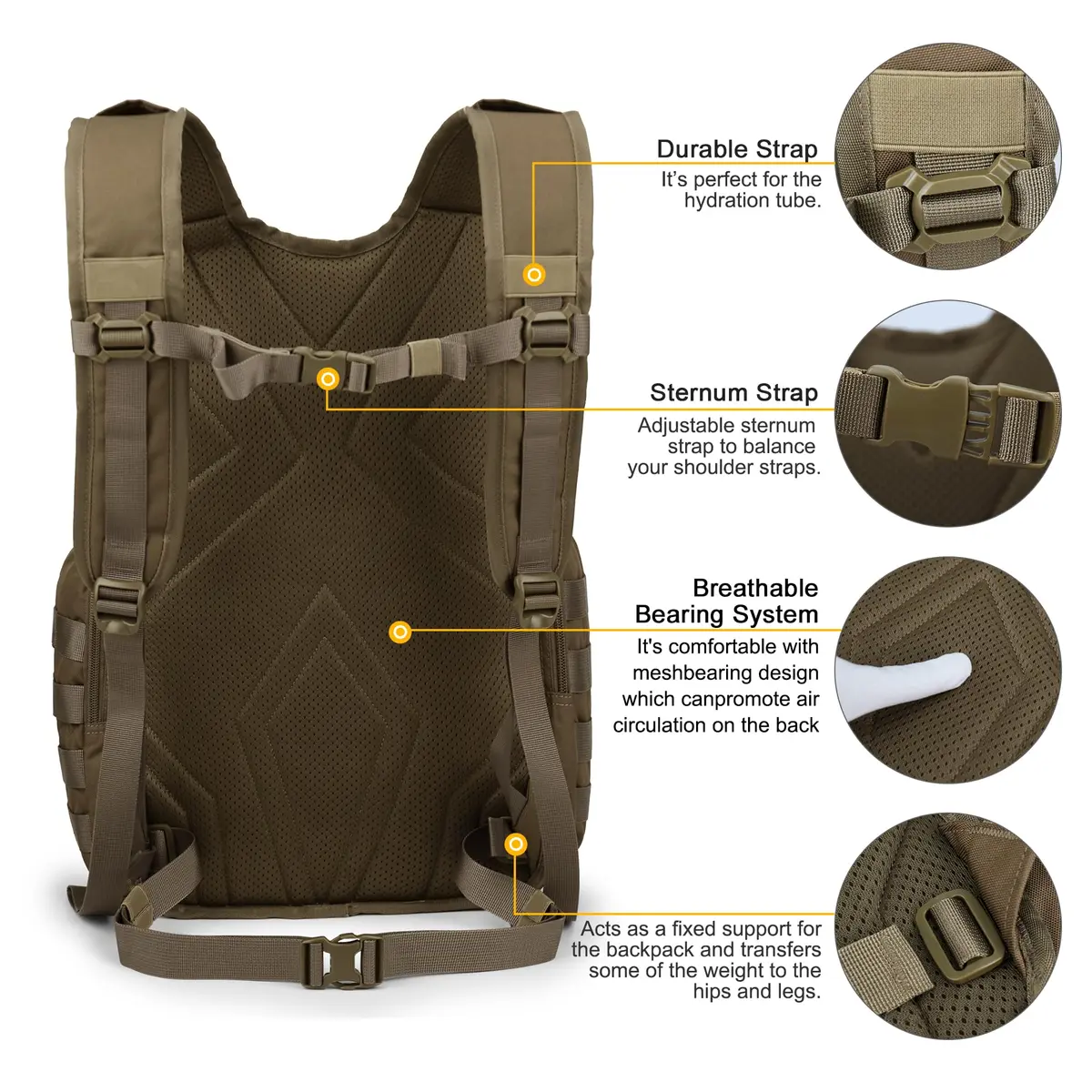 Mardingtop 25L Tactical Backpack Military Rucksack for Camping & Hiking | Water-Resistant, Expandable, Unisex - view 5