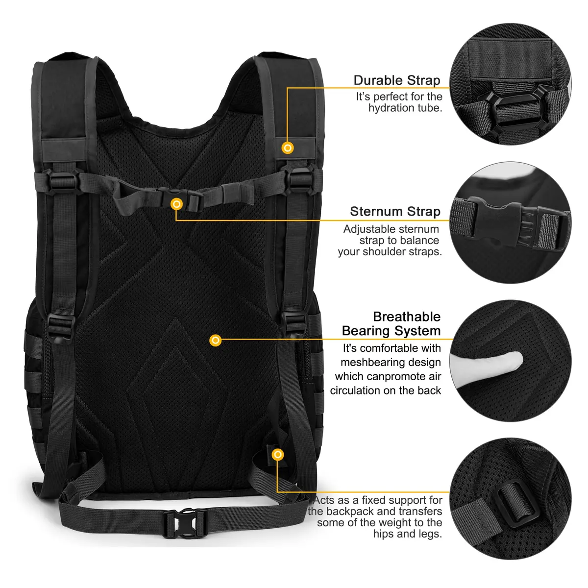 Mardingtop 25L Tactical Backpack Black | Military & Hiking Daypack with MOLLE - view 5