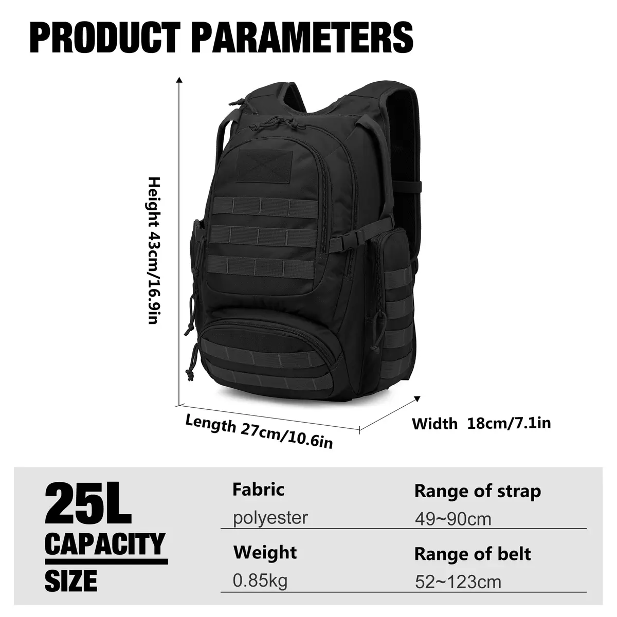 Mardingtop 25L Tactical Backpack Black | Military & Hiking Daypack with MOLLE - view 2