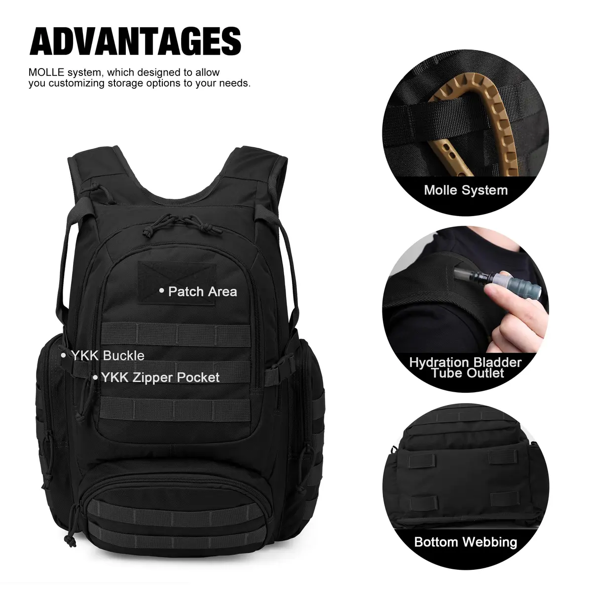 Mardingtop 25L Tactical Backpack Black | Military & Hiking Daypack with MOLLE - view 3