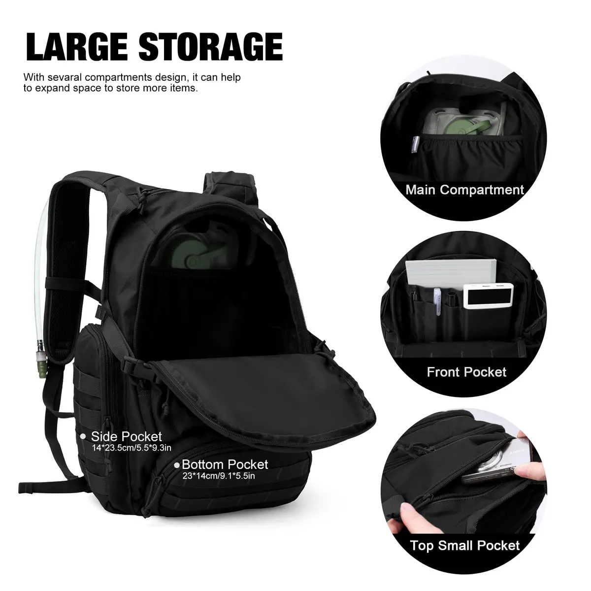 Mardingtop 25L Tactical Backpack Black | Military & Hiking Daypack with MOLLE - view 4