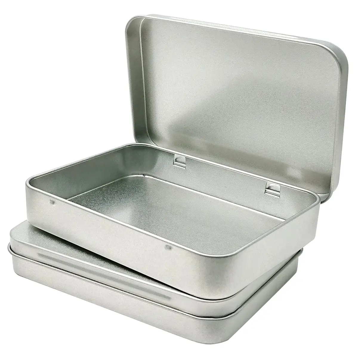 Hulless Silver Hinged Tin Box Metal Tins Storage Containers 2 Pack | 11.43cm x 8.38cm x 2.29cm (4.5"x3.3"x0.9") - main product image
