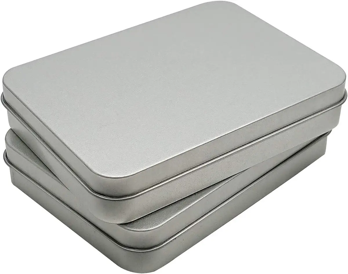 Hulless Silver Hinged Tin Box Metal Tins Storage Containers 2 Pack | 11.43cm x 8.38cm x 2.29cm (4.5"x3.3"x0.9") - view 5