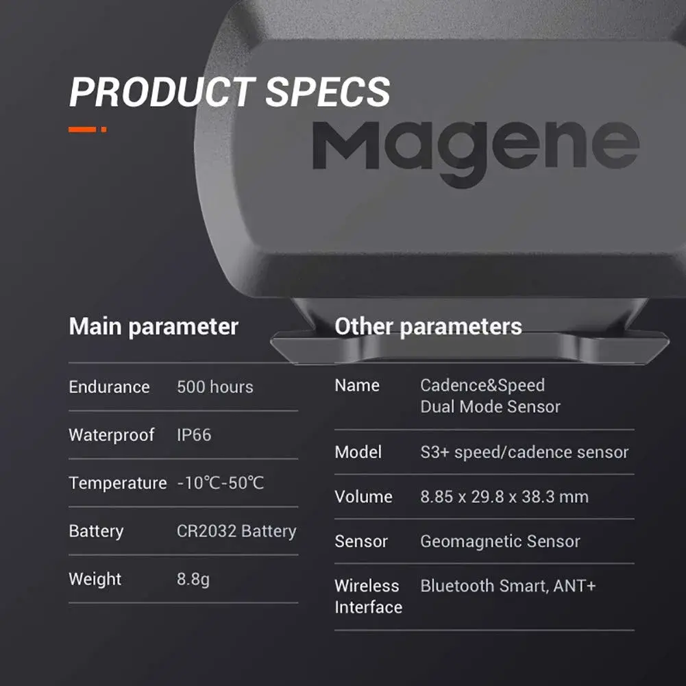 Magene S3+ Speed & Cadence Sensor for Cycling | Wireless Bluetooth/ANT+ Bike Computer RPM Sensor (2-Pack, Black) - view 6
