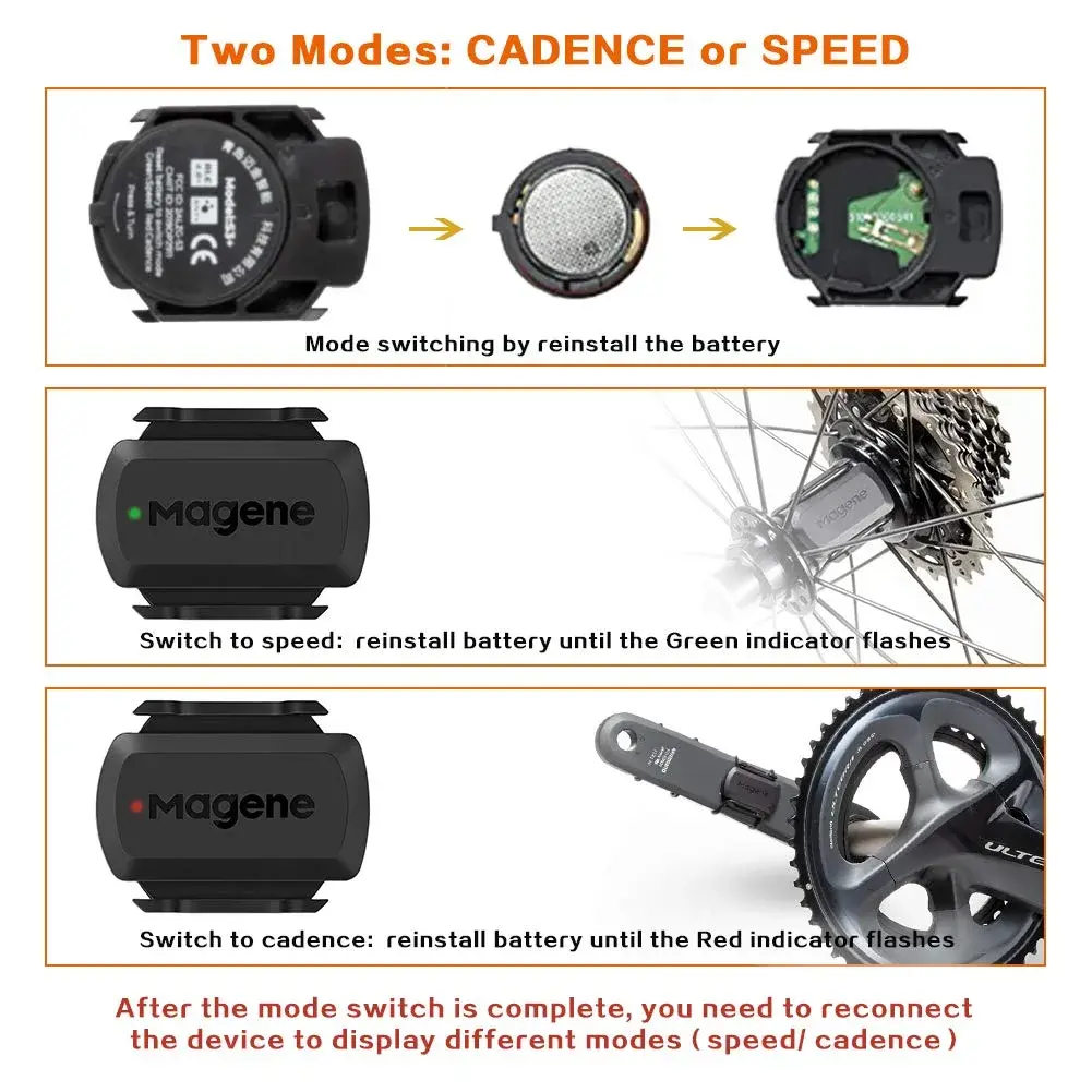 Magene S3+ Speed & Cadence Sensor for Cycling | Wireless Bluetooth/ANT+ Bike Computer RPM Sensor (2-Pack, Black) - view 3