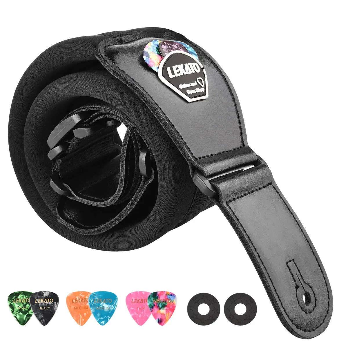 LEKATO Bass Guitar Strap 3" Wide Padded Adjustable from 45" to 55" | Comfortable, Durable & Safe for Heavy Guitars - main product image