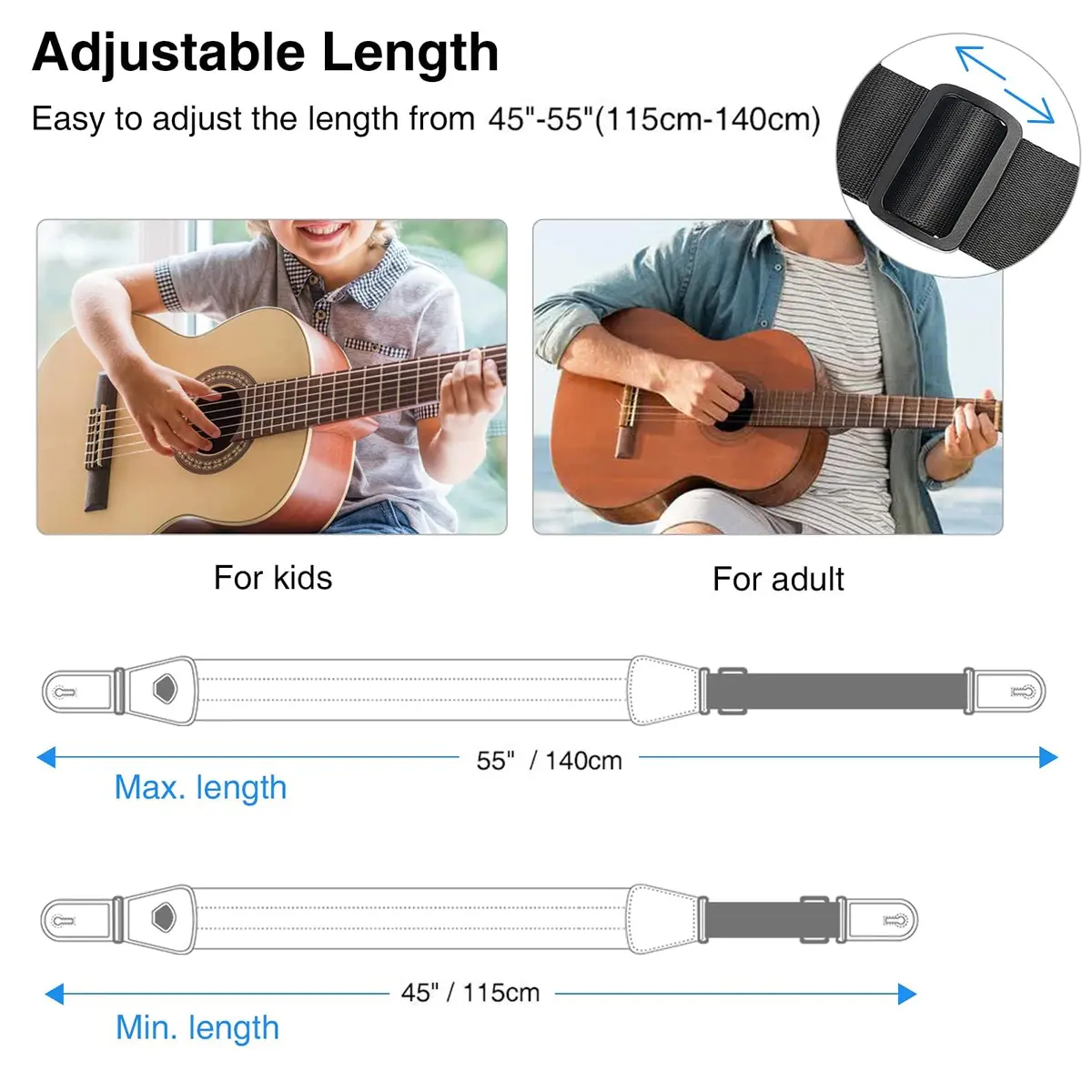 LEKATO Bass Guitar Strap 3" Wide Padded Adjustable from 45" to 55" | Comfortable, Durable & Safe for Heavy Guitars - view 5