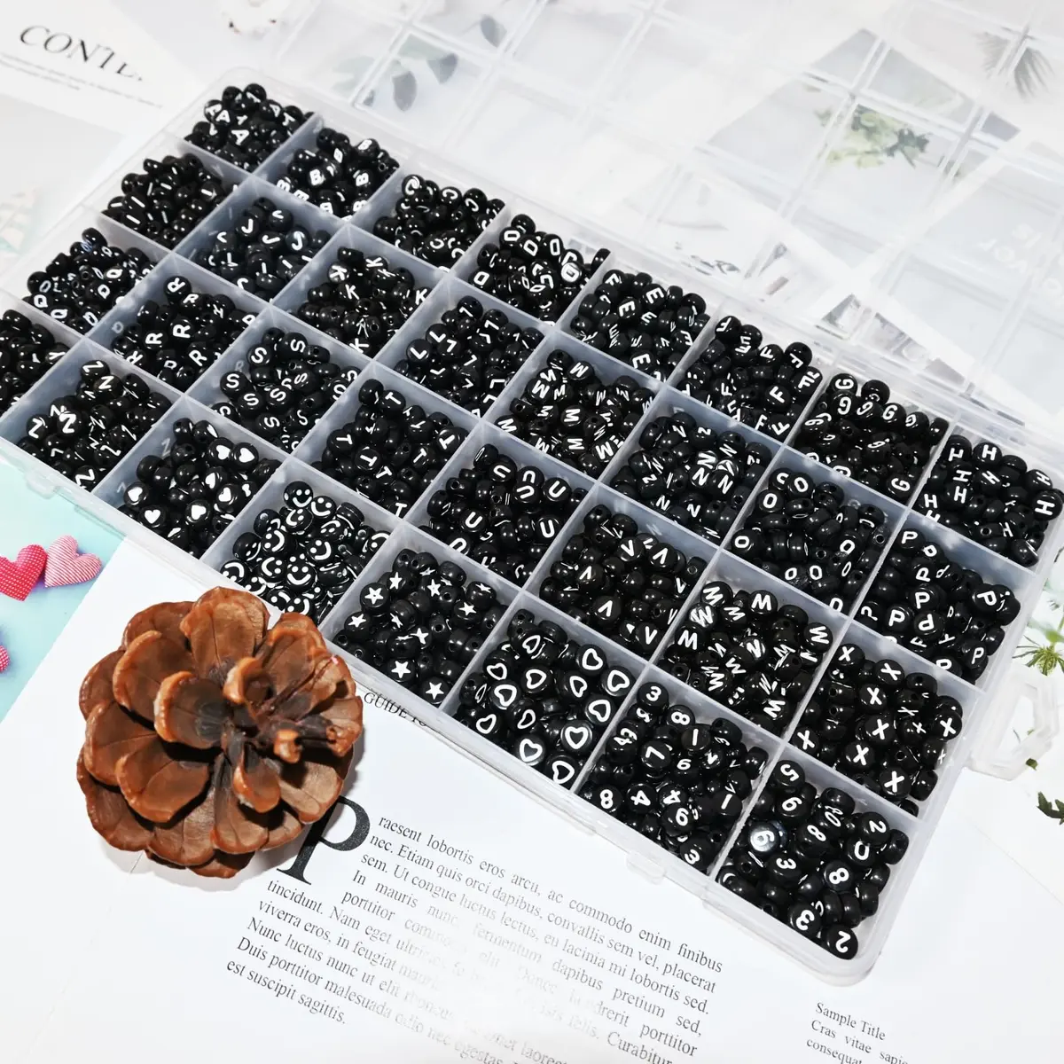 Looconi Black Letter Beads 1600pcs 7x4mm Round Acrylic Alphabet A-Z Number Star Smiley Heart Beads | Craft Beads for Jewelry Making - view 7