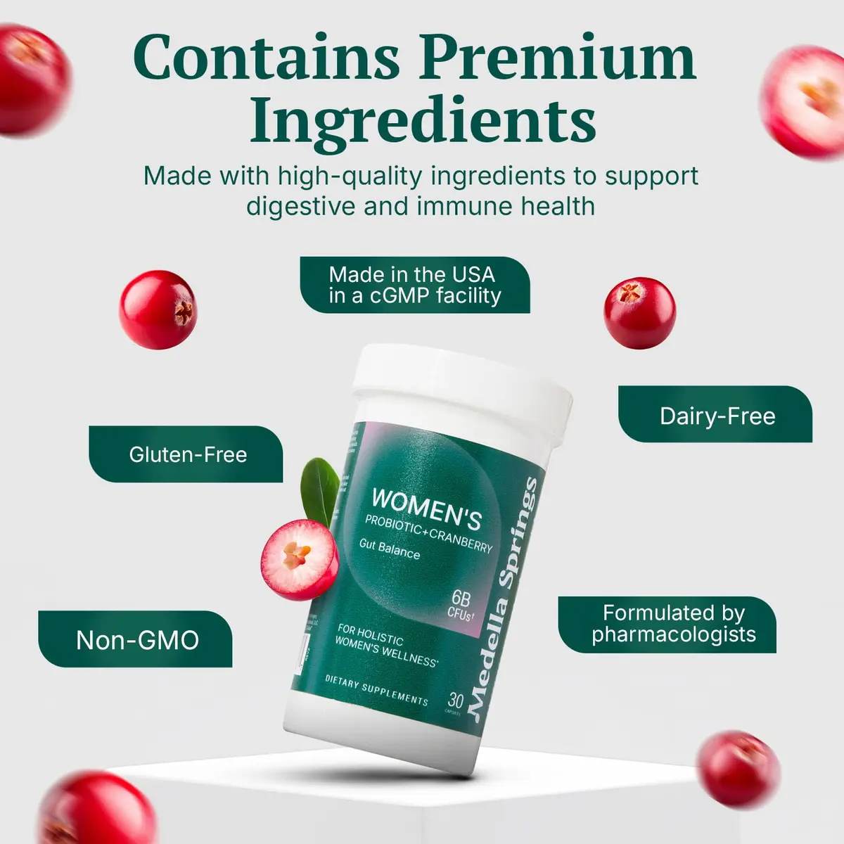 Medella Naturals Women’s Probiotics with Prebiotics and Cranberry (30 Caps) | Supports Vaginal & Digestive Health - view 5