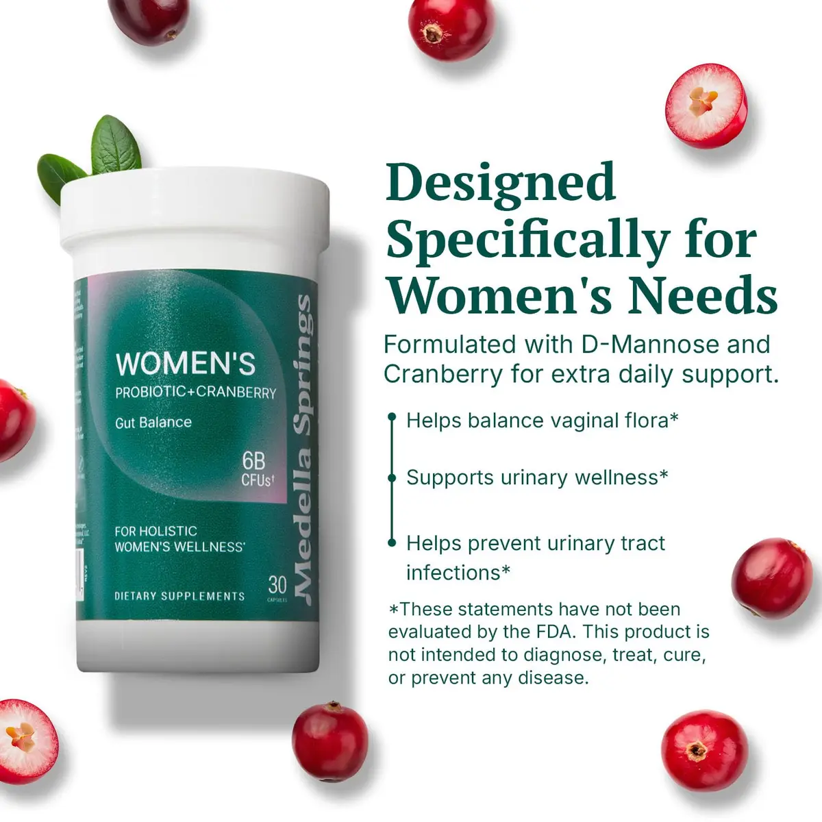 Medella Naturals Women’s Probiotics with Prebiotics and Cranberry (30 Caps) | Supports Vaginal & Digestive Health - view 3
