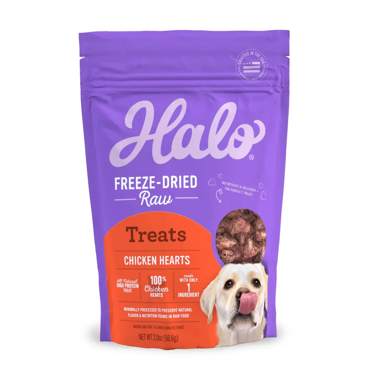 Halo Freeze-Dried Raw Dog Treats, Chicken Hearts Recipe, 2 oz | Natural, High Protein, Portable - main product image