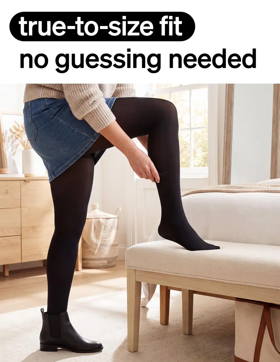 No Nonsense Women's Super Opaque Control-top Tights, Black/Black, Medium | All-Day Comfort & Support - view 6