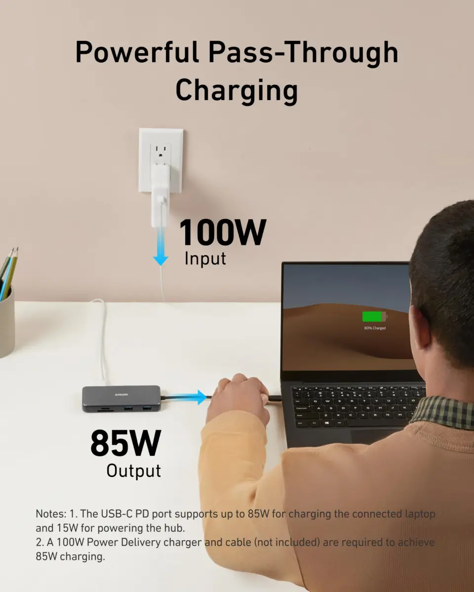 Anker 555 USB-C Hub (8-in-1) with 4K@60Hz HDMI, 10Gbps USB-C & 2 USB-A Data Ports, Ethernet, SD/MicroSD Card Reader, 85W PD Pass-Through - view 5