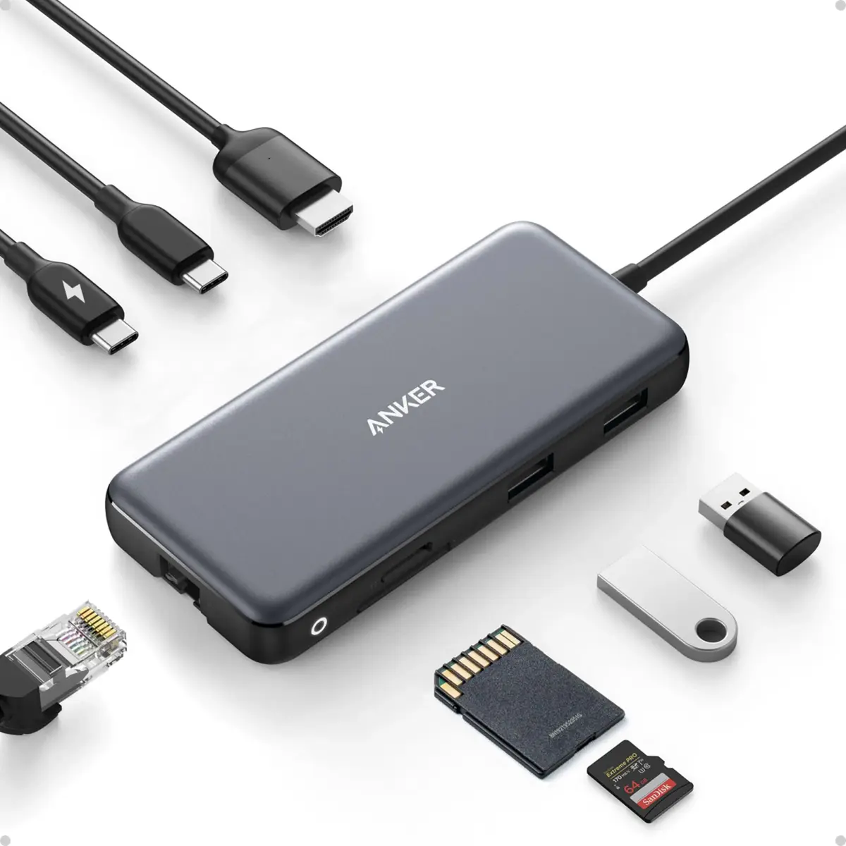 Anker 555 USB-C Hub (8-in-1) with 4K@60Hz HDMI, 10Gbps USB-C & 2 USB-A Data Ports, Ethernet, SD/MicroSD Card Reader, 85W PD Pass-Through - main product image