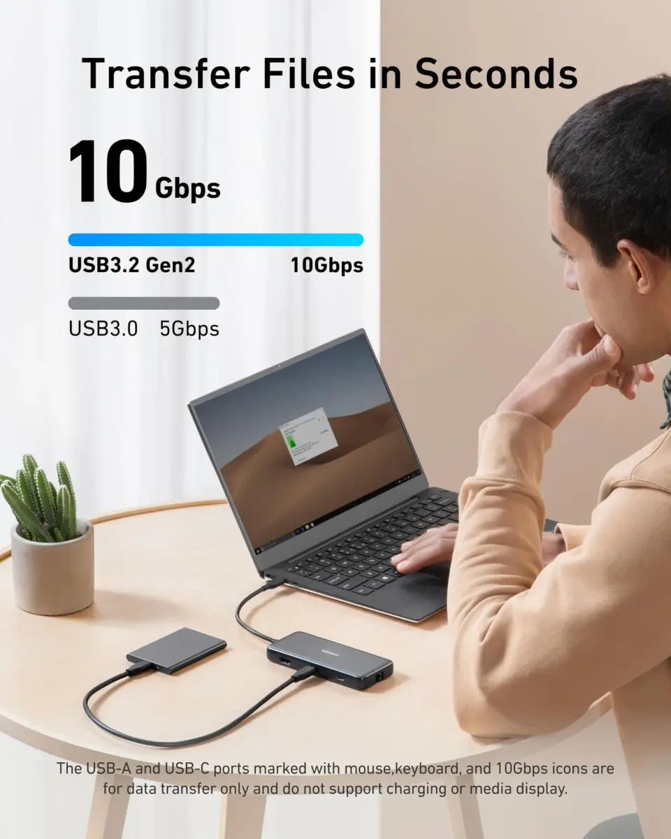 Anker 555 USB-C Hub (8-in-1) with 4K@60Hz HDMI, 10Gbps USB-C & 2 USB-A Data Ports, Ethernet, SD/MicroSD Card Reader, 85W PD Pass-Through - view 3