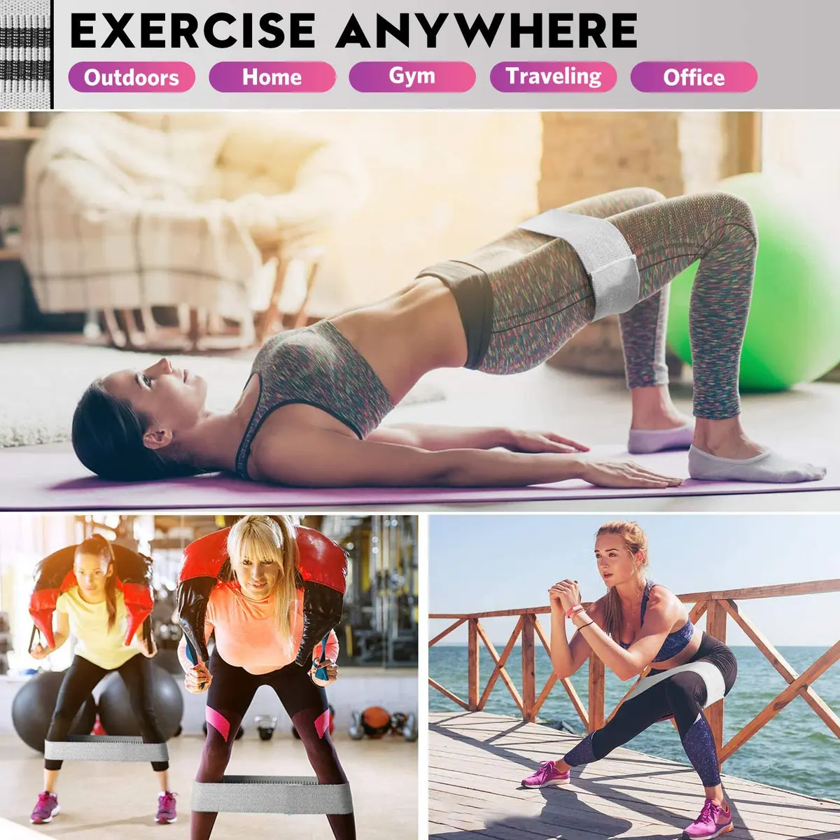 Renoj Booty Resistance Bands Set, 3 Non Slip Hip Exercise Bands for Legs & Butt, Resistance 35 lbs | Fitness & Strength Training - view 2