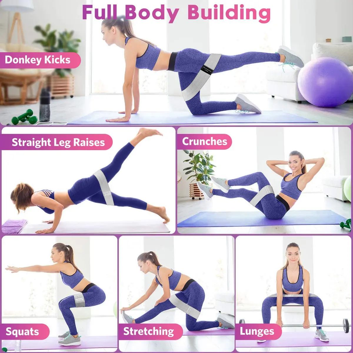 Renoj Booty Resistance Bands Set, 3 Non Slip Hip Exercise Bands for Legs & Butt, Resistance 35 lbs | Fitness & Strength Training - view 4