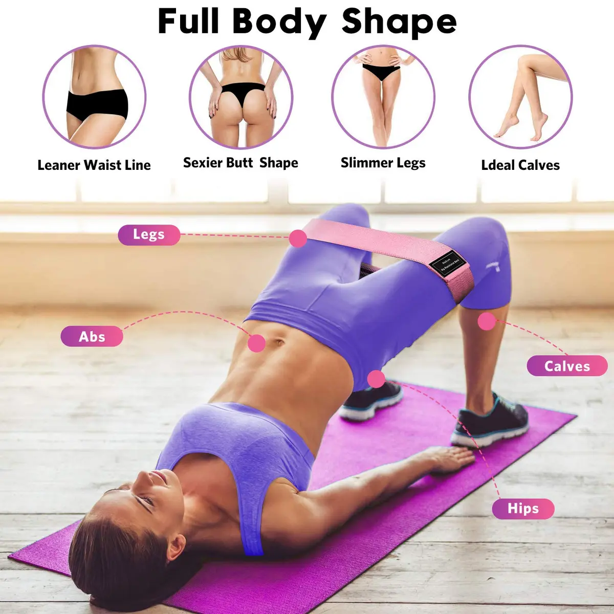 Renoj Resistance Bands for Working Out: 3-Set Exercise Bands for Pilates, Yoga, Home Gym, Booty, Leg Training | Heavy/Medium/Light Fabric Loops - view 2