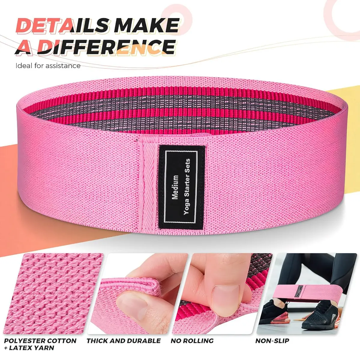 Renoj Resistance Bands for Working Out: 3-Set Exercise Bands for Pilates, Yoga, Home Gym, Booty, Leg Training | Heavy/Medium/Light Fabric Loops - view 4