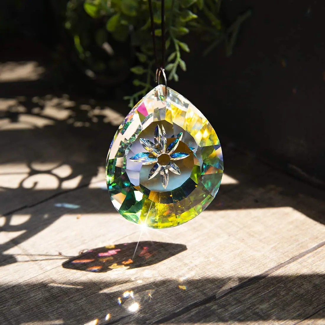 H&D HYALINE & DORA 76mm Crystal Glass Rainbow Suncatcher Drop Pendant Chandelier Lamp Decor | Striking Teardrop Pattern with Star Engraving - view 4