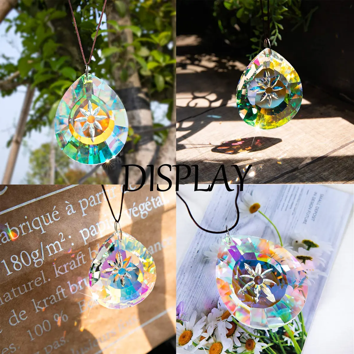 H&D HYALINE & DORA 76mm Crystal Glass Rainbow Suncatcher Drop Pendant Chandelier Lamp Decor | Striking Teardrop Pattern with Star Engraving - view 5
