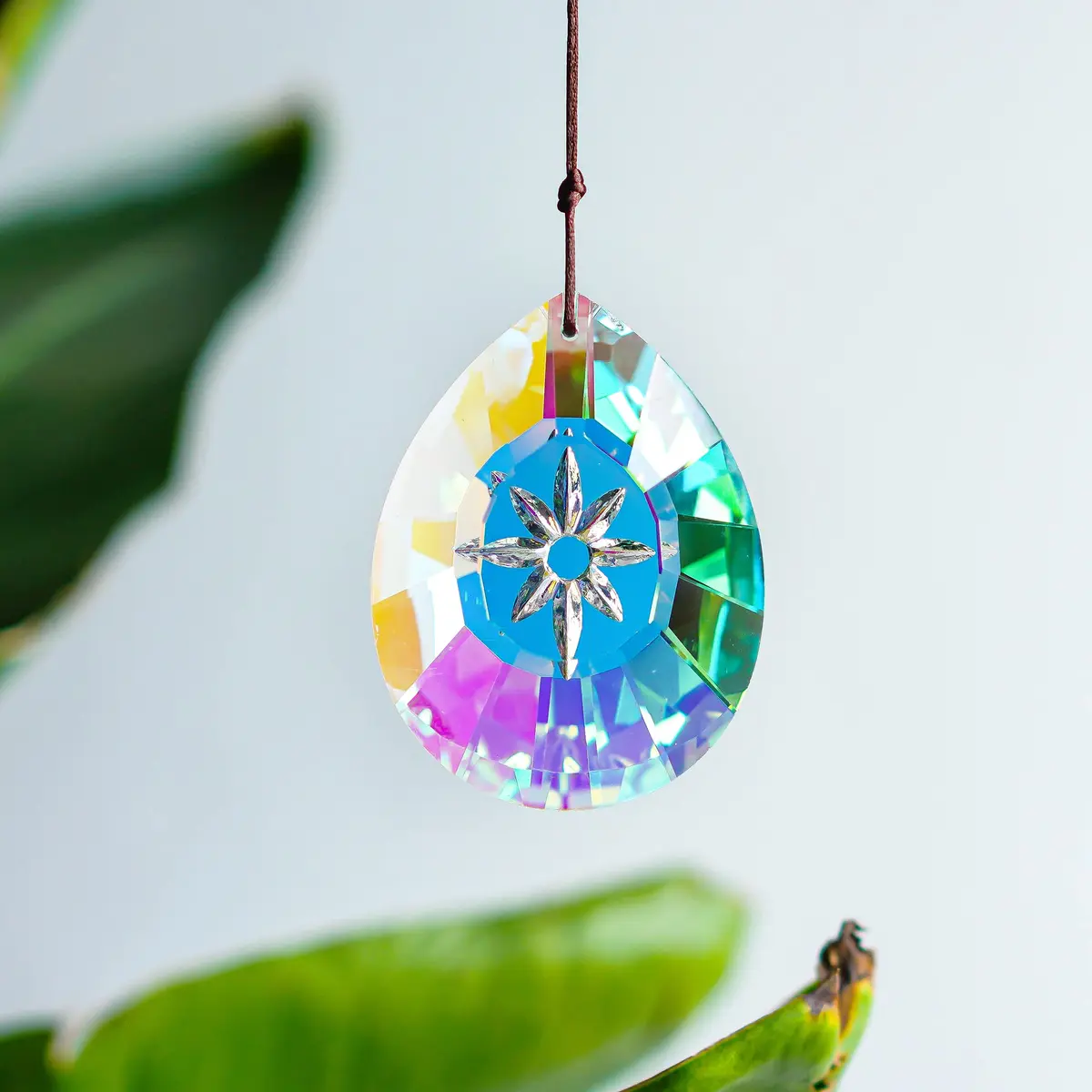 H&D HYALINE & DORA 76mm Crystal Glass Rainbow Suncatcher Drop Pendant Chandelier Lamp Decor | Striking Teardrop Pattern with Star Engraving - view 6
