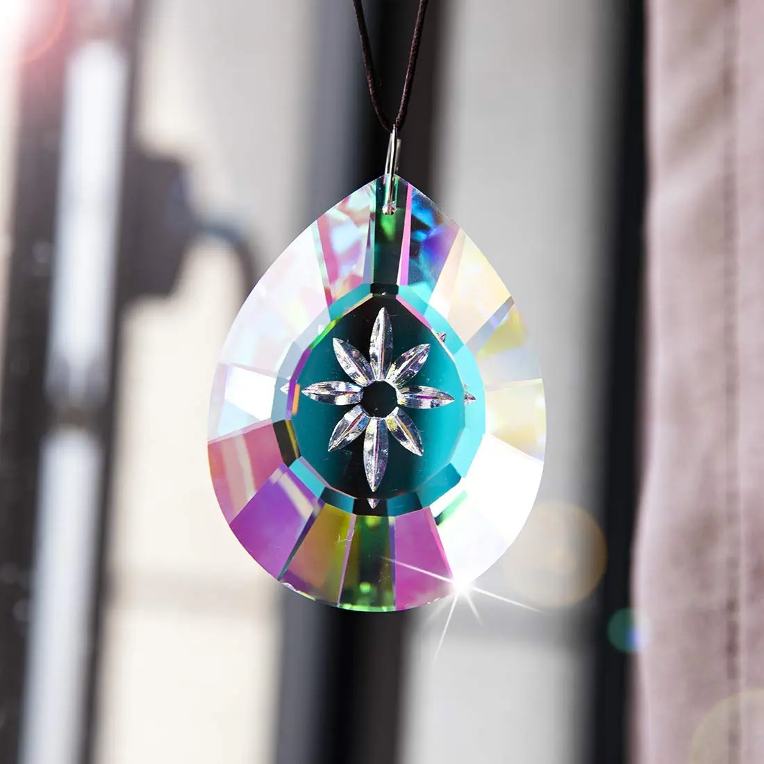H&D HYALINE & DORA 76mm Crystal Glass Rainbow Suncatcher Drop Pendant Chandelier Lamp Decor | Striking Teardrop Pattern with Star Engraving - view 7