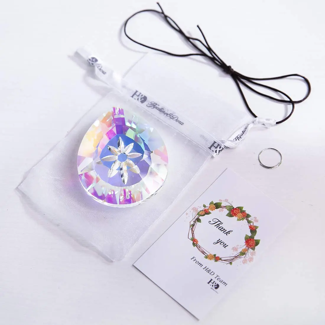 H&D HYALINE & DORA 76mm Crystal Glass Rainbow Suncatcher Drop Pendant Chandelier Lamp Decor | Striking Teardrop Pattern with Star Engraving - view 8