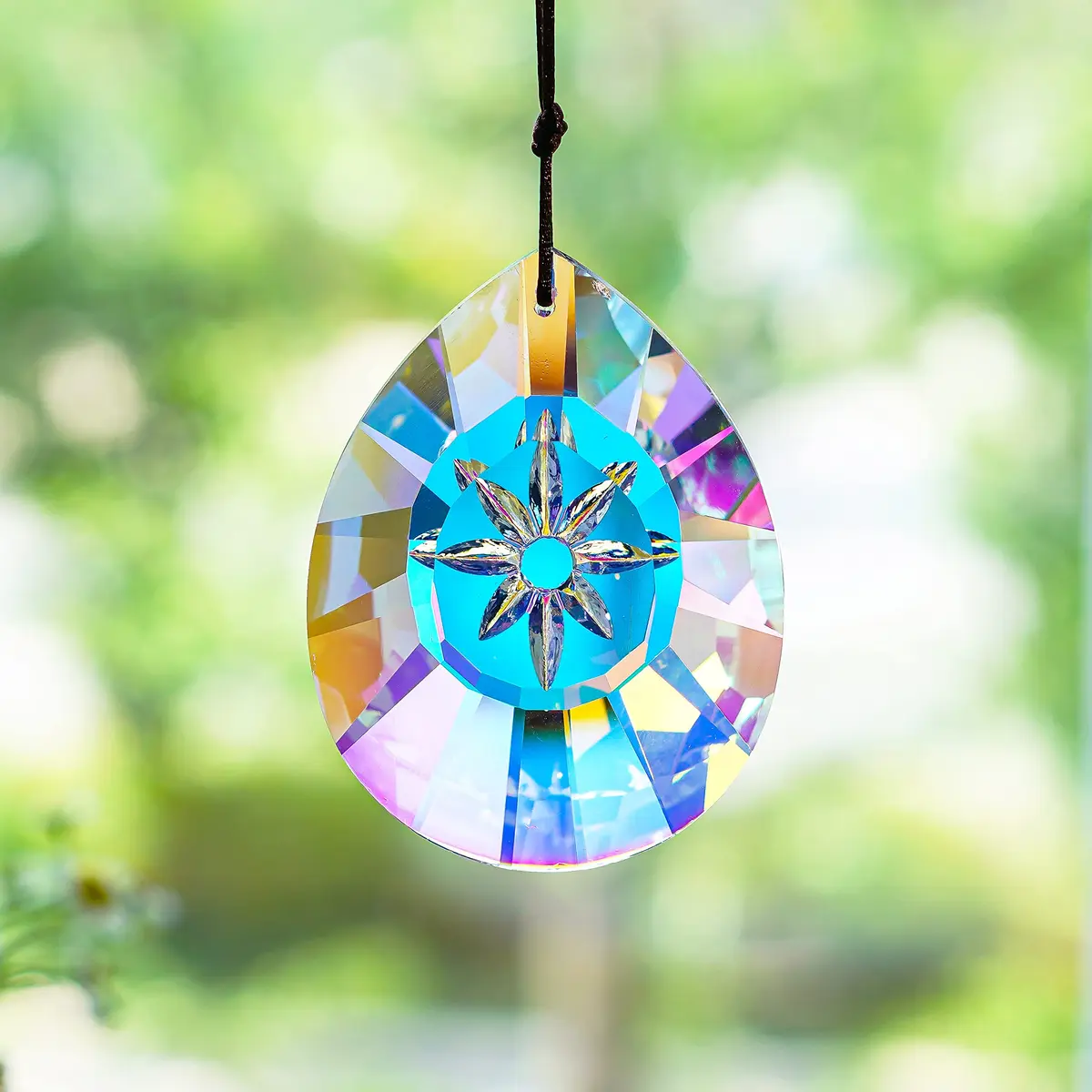 H&D HYALINE & DORA 76mm Crystal Glass Rainbow Suncatcher Drop Pendant Chandelier Lamp Decor | Striking Teardrop Pattern with Star Engraving - view 3
