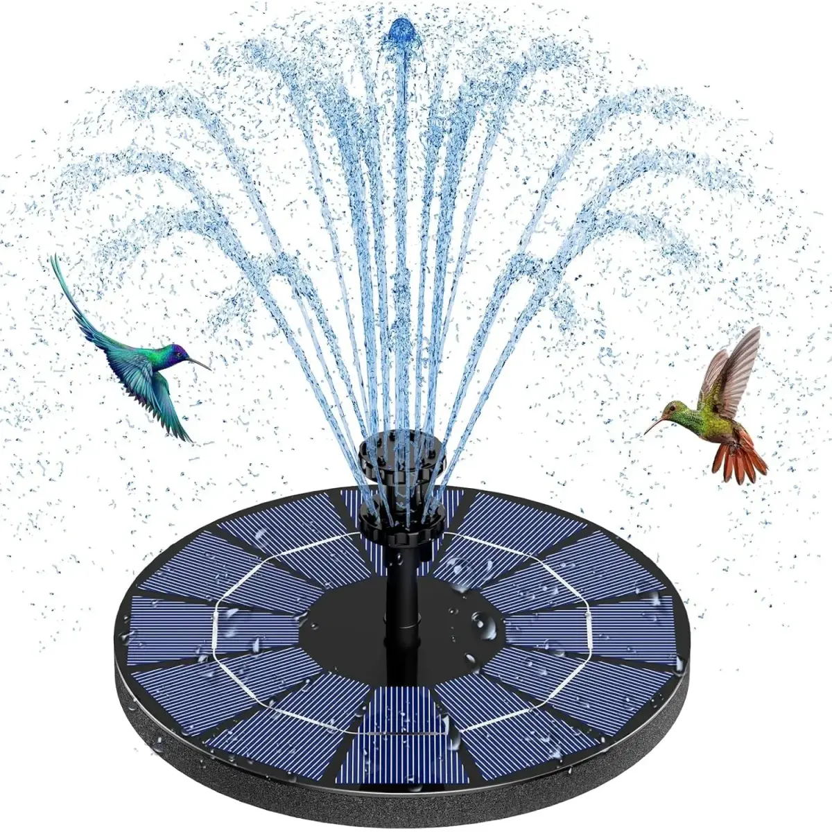 AISITIN 3.5W Solar Fountain with 1500 mAh Battery, 6 Nozzles & Fixers | 18.2cm (7.2in) Floating Water Pump for Bird Baths, Ponds, Pools - main product image