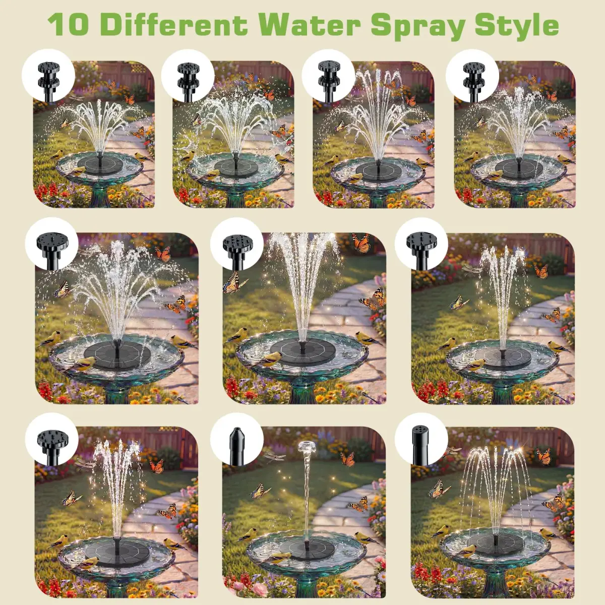 AISITIN 3.5W Solar Fountain with 1500 mAh Battery, 6 Nozzles & Fixers | 18.2cm (7.2in) Floating Water Pump for Bird Baths, Ponds, Pools - view 6